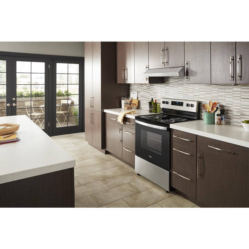 Whirlpool 30 in. 4.8 cu. ft. 4-Burner Electric Range with Self-Cleaning in Stainless Steel with Storage Drawer WFC315S0JS