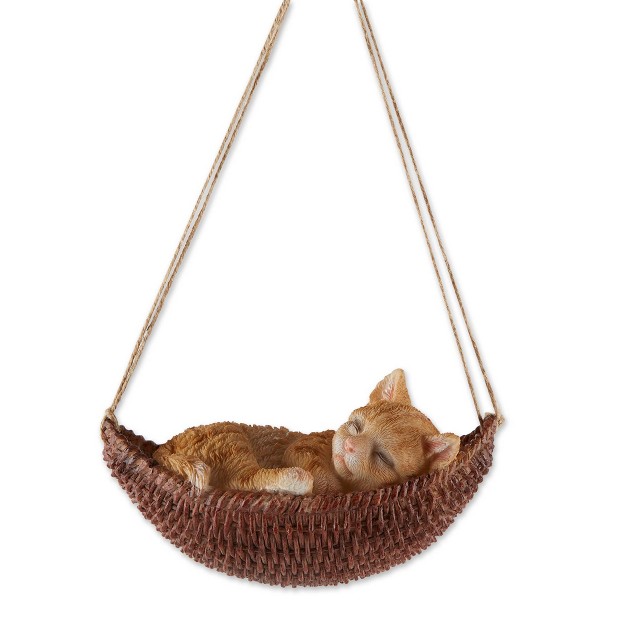 Polyresin Napping Cat On Hammock Garden Figurine Brown Zingz amp Thingz