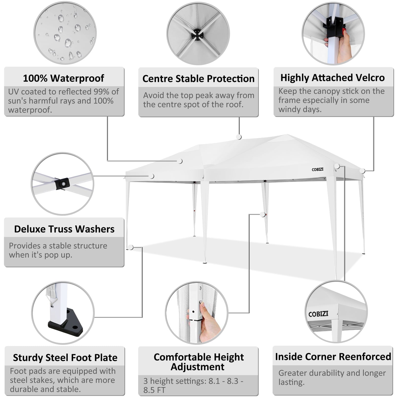 10 x 20ft Pop Up Canopy Tent Instant Outdoor Party Canopy Straight Leg Commercial Gazebo Tent Shelter with 6 Removable Sidewalls and Carrying Bag, White