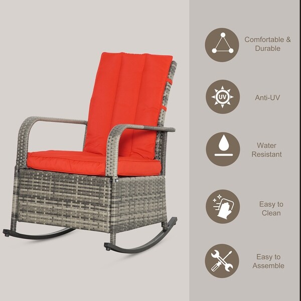 Outsunny Outdoor Wicker Rattan Recliner Rocking Cushioned Chair with Footrest and 135 Degrees of Comfort