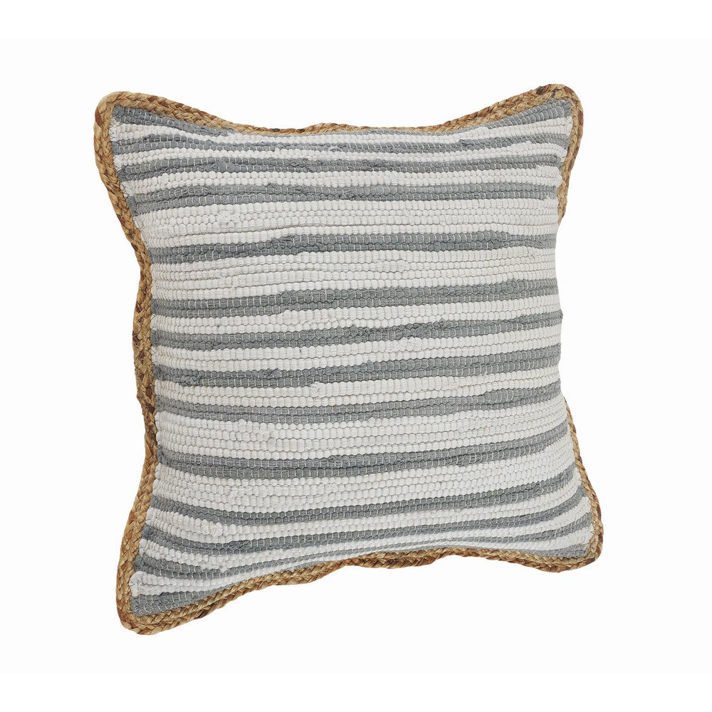 Ox Bay Gray and White Striped Jute Bordered Throw Pillow