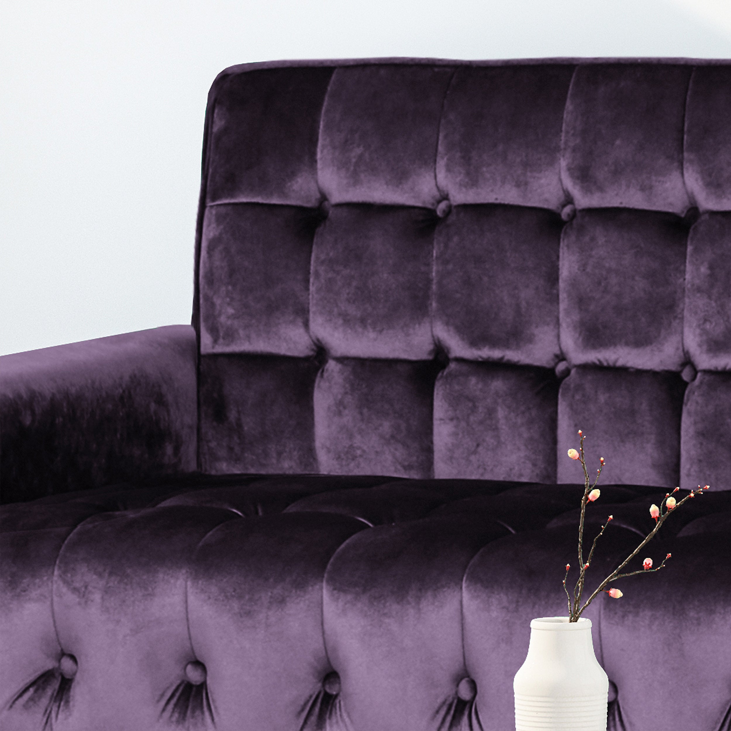 Adan Tufted Velvet Sofa with Gold Tipped Tapered Legs