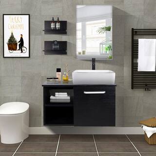 Puluomis 28 in. W x 19 in. D x 28 in. H Single Sink Bath Vanity in Black with Black Solid Top and Mirror USBA20079+US-HW1125