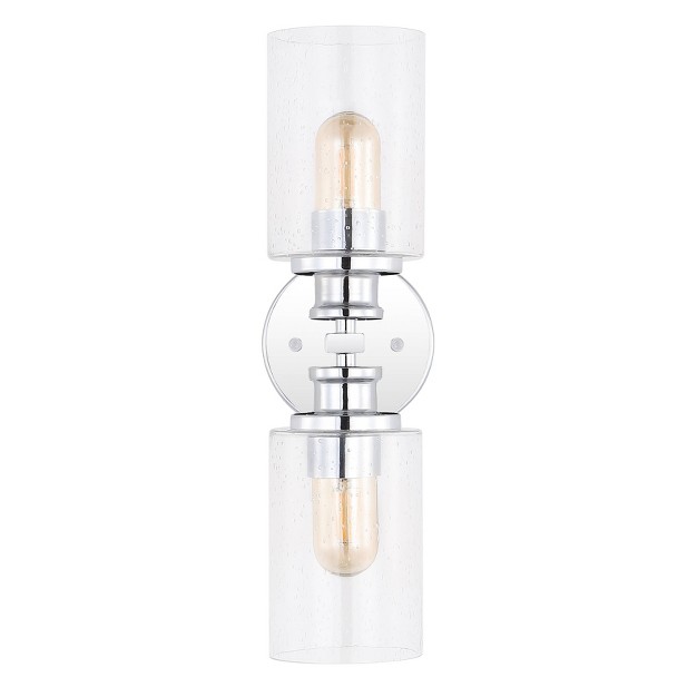 Led 2 light Jules Edison Cylinder Iron seeded Glass Contemporary Wall Sconce Chrome Jonathan Y