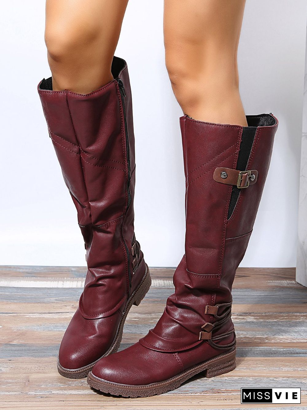 Vintage Buckle Rope Riding Boots