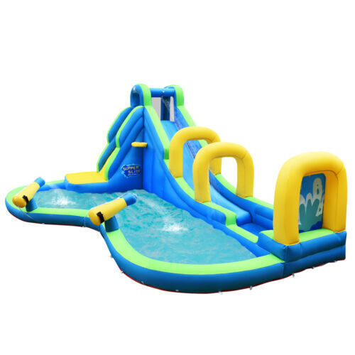 Kids Inflatable Bounce House with Slide Climbing Wall Splash Pool