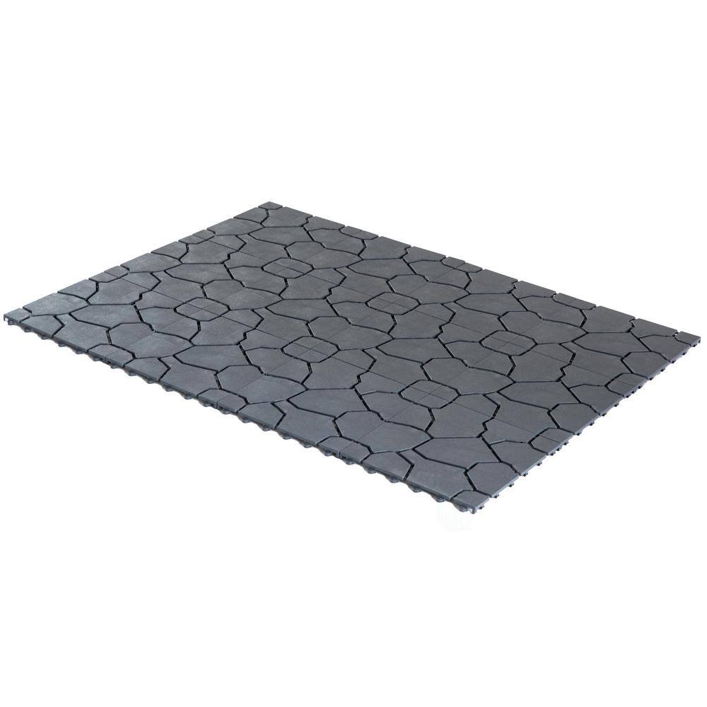 Gardenised Gray Plastic Garden Path Track Interlocking Stone Look Design Pathway Tile Floor Paver (Pack of 4) QI004108.4