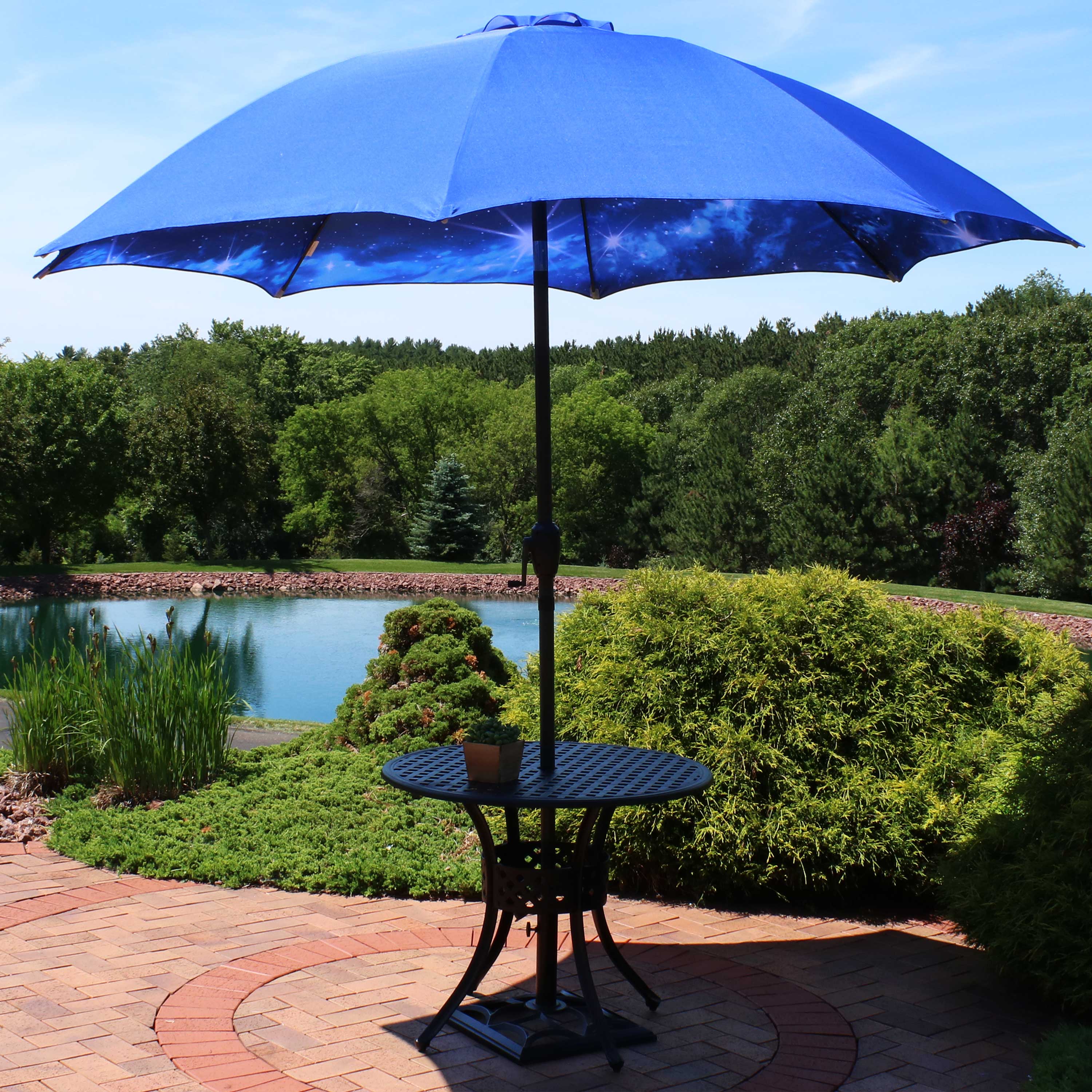 Sunnydaze Outdoor Aluminum Inside Out Patio Umbrella with Push Button Tilt and Crank - 8' - Blue Starry Galaxy