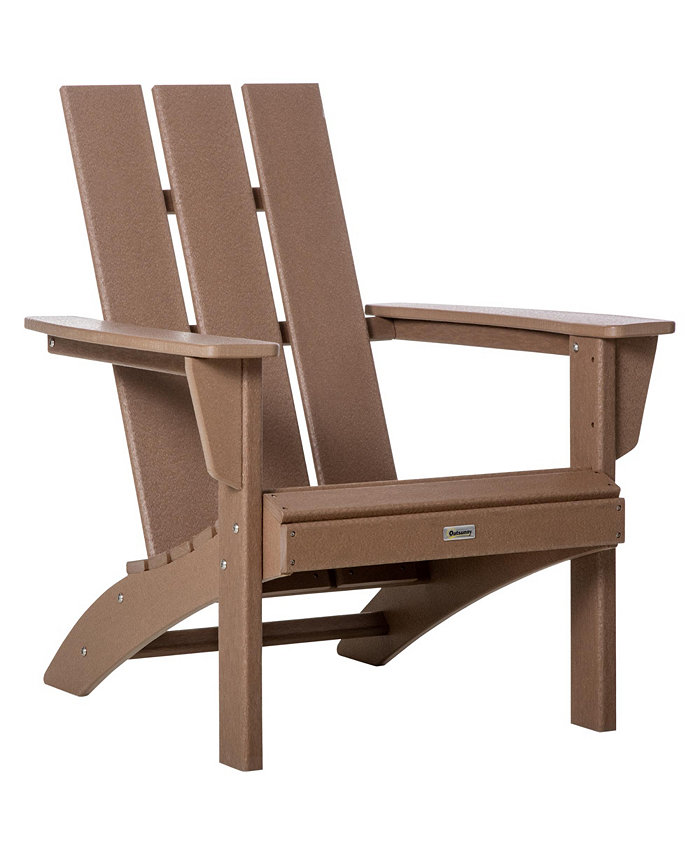 Outsunny Plastic Adirondack Chair All Weather HDPE Lounger Chair Outdoor Fire Pit Seating with High Back and Wide Seat for Patio Backyard Garden Lawn Brown