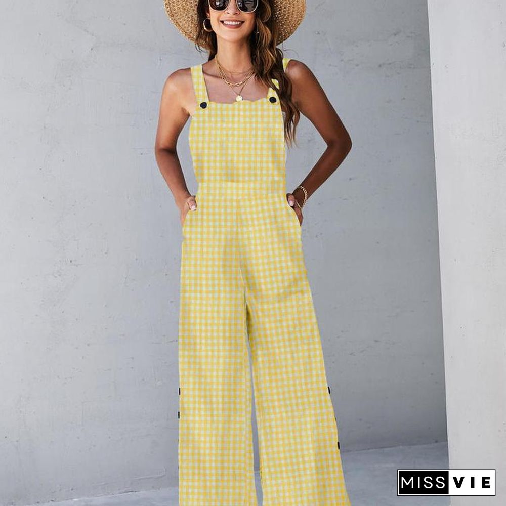 Square Neck Pattern Women Sleeveless Jumpsuit