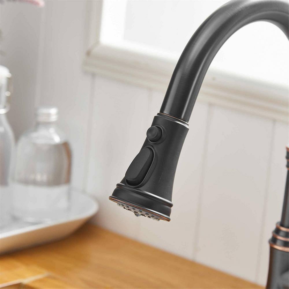 FLG Single-Handle Deck Mount Gooseneck Pull Down Sprayer Kitchen Faucet with Deckplate in Oil Rubbed Bronze LE-0014-ORB