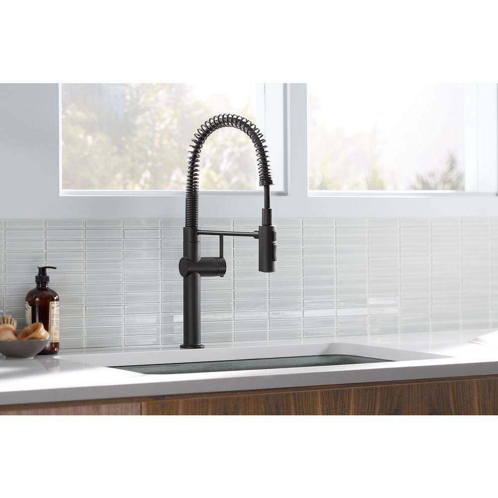 KOHLER Crue Semi-Professional Single-Handle Pull-Down Sprayer Kitchen Faucet in Matte Black K-22973-BL