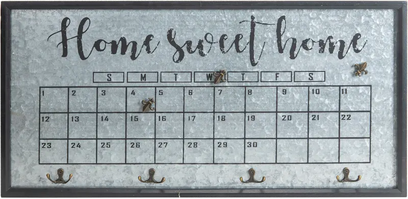 Home Sweet Home Wood and Metal Calendar with Hooks