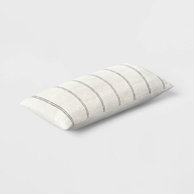 Small Stripes Rectangular Outdoor Lumbar Pillow Chalk White