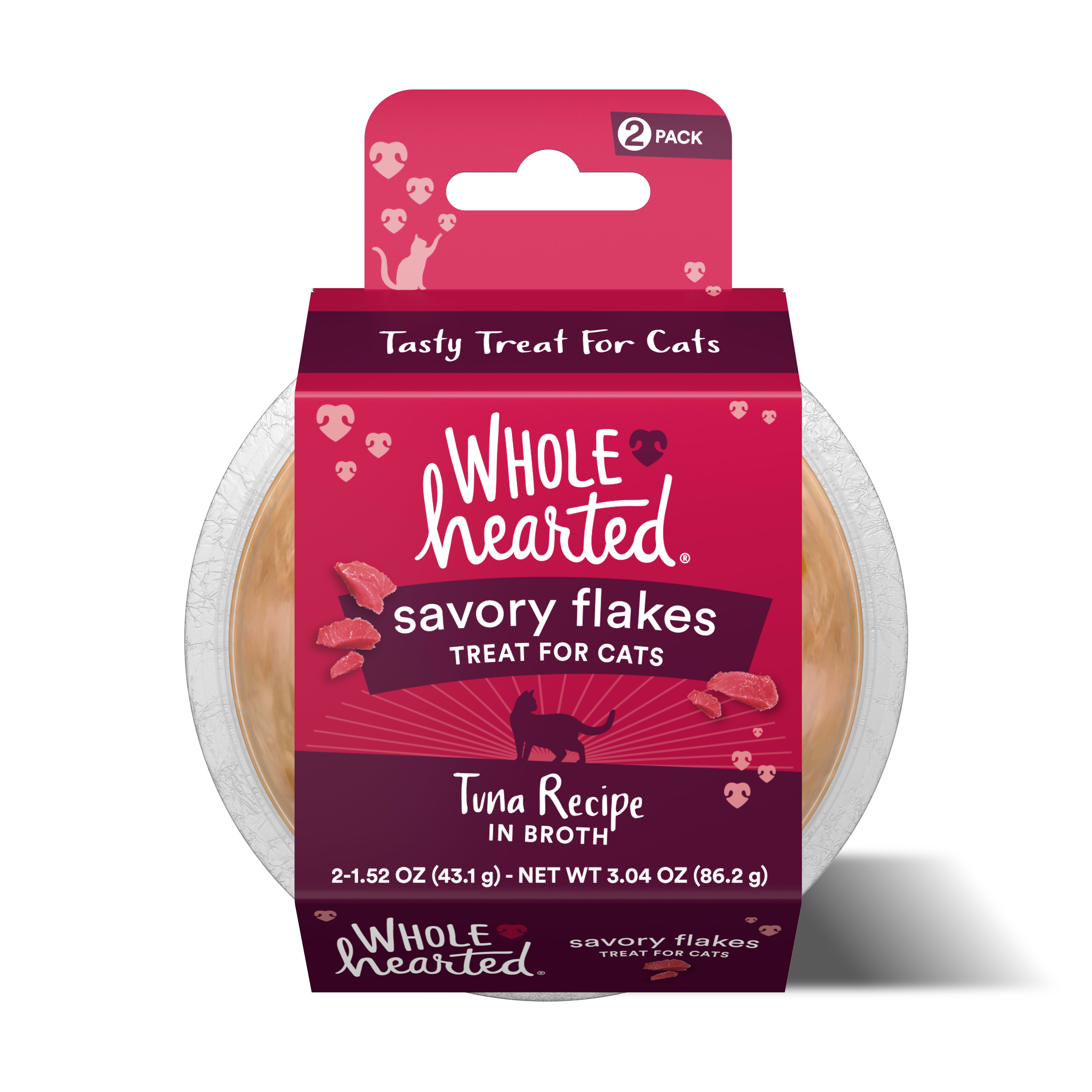 WholeHearted Grain Free Tuna Recipe Flaked Cat Treat， 1.52 oz.， Count of 2