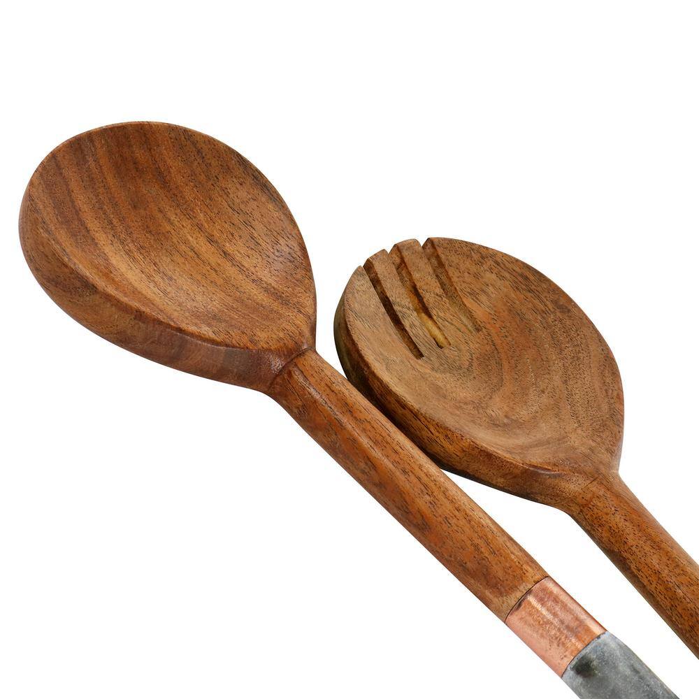 Laurie Gates California Designs Marble and Acacia Wood 2 Piece Salad Server Set 985119087M