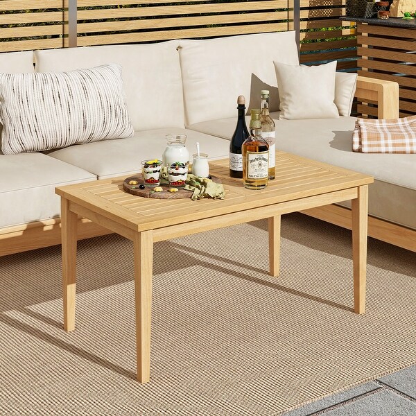 Gymax 35.5''x20'' Outdoor Teak Wood Coffee Table w/ Slatted Tabletop