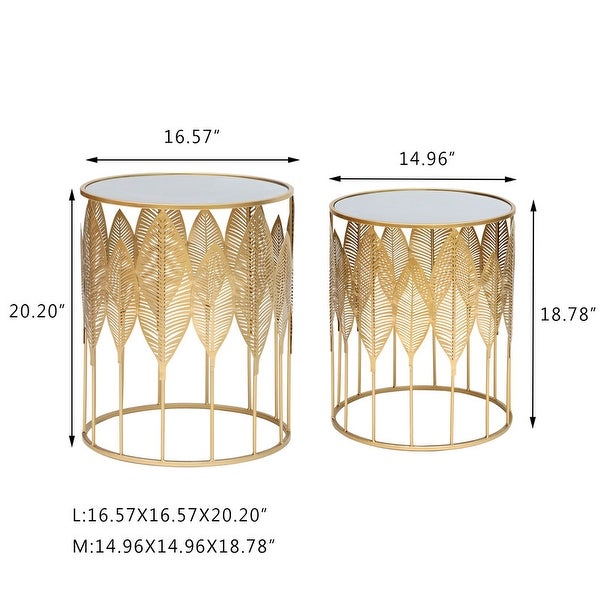 Adeco End Table Set of 2 Gold Accent Coffee Leaves Nightstands Stool - Set of 2