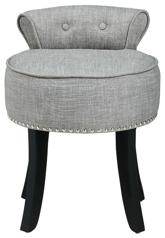 Posh Alena Tufted Linen Fabric Vanity Stool with Nailhead Trim in Dark Gray   Transitional   Vanity Stools And Benches   by Homesquare  Houzz