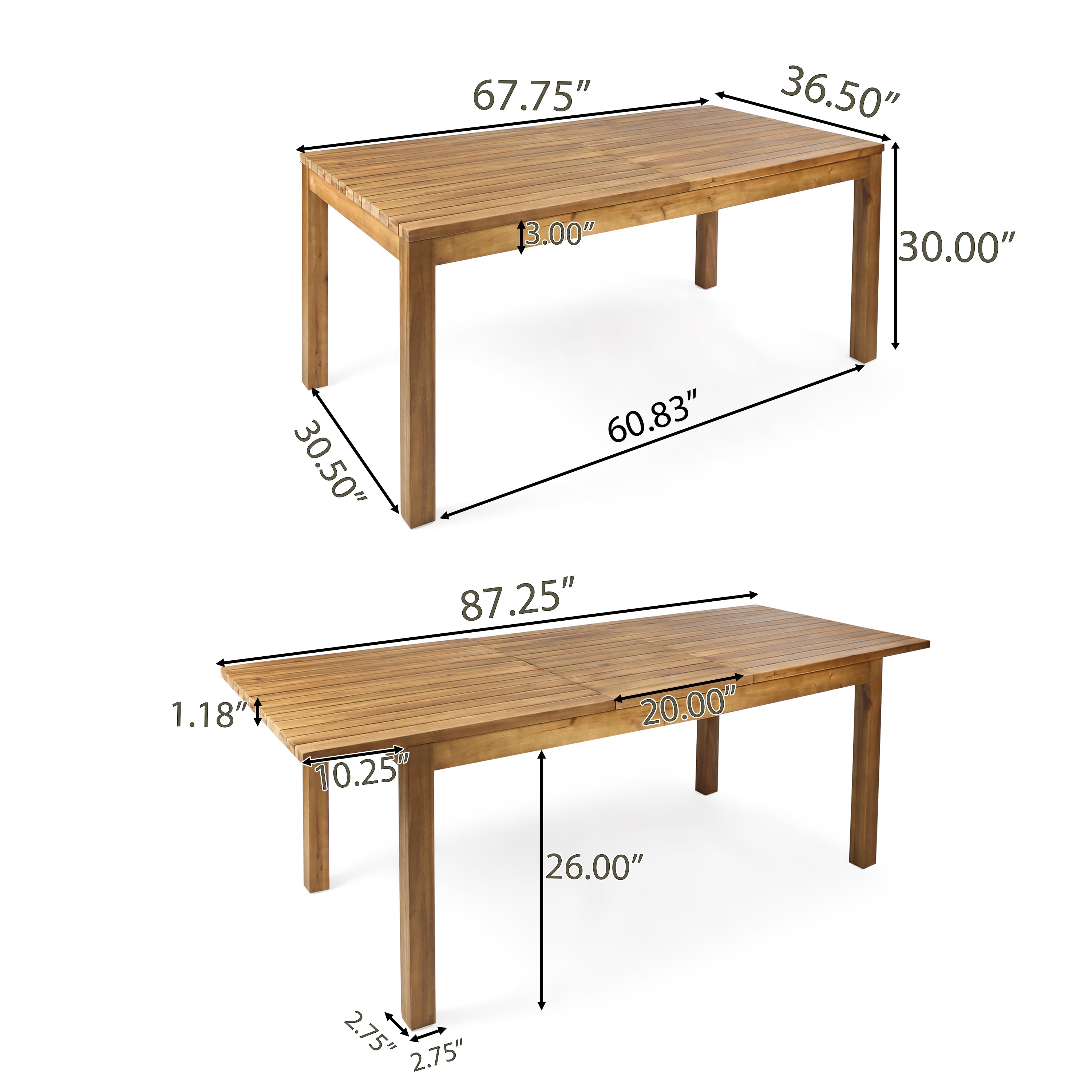 William Outdoor Expandable Teak Finished Acacia Wood Dining Table