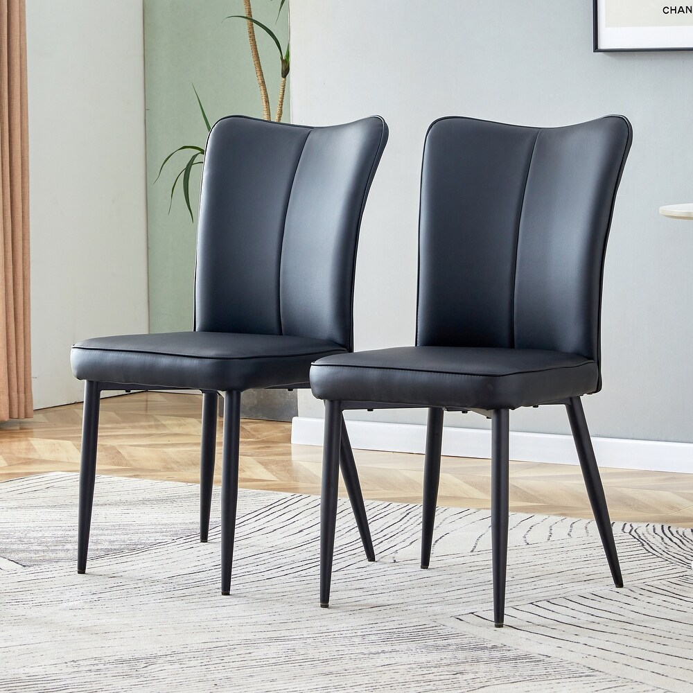 PU Leather Dining Chairs with Metal Legs  Set of 2