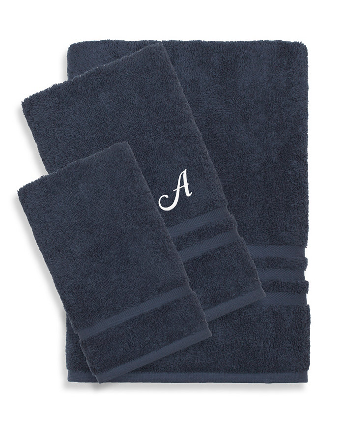 Linum Home Textiles Turkish Cotton Personalized Denzi Navy Towel Collection