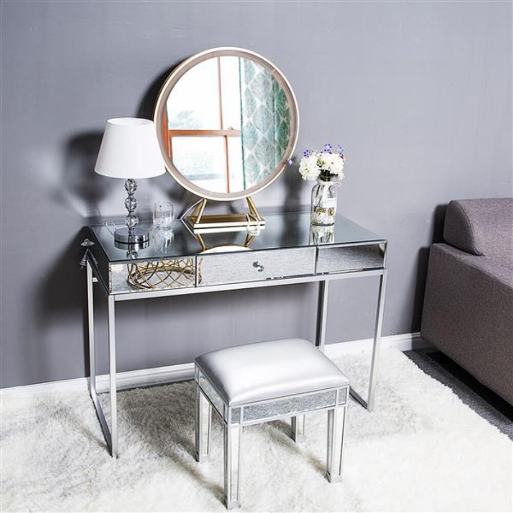 One Drawer Modern Mirrored Glass   (42.13 x 19.29 x 29.92)\