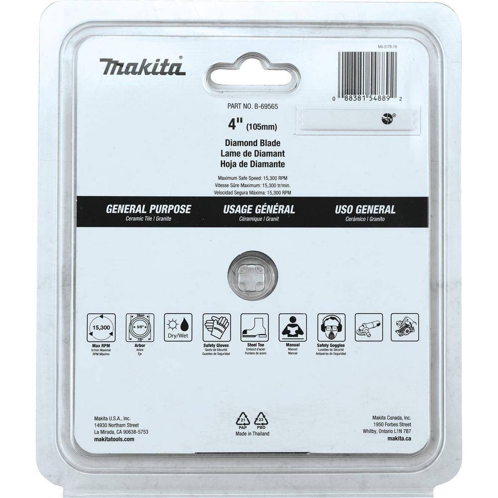 Makita 4 in. Continuous Rim Diamond Blade for General Purpose B-69565