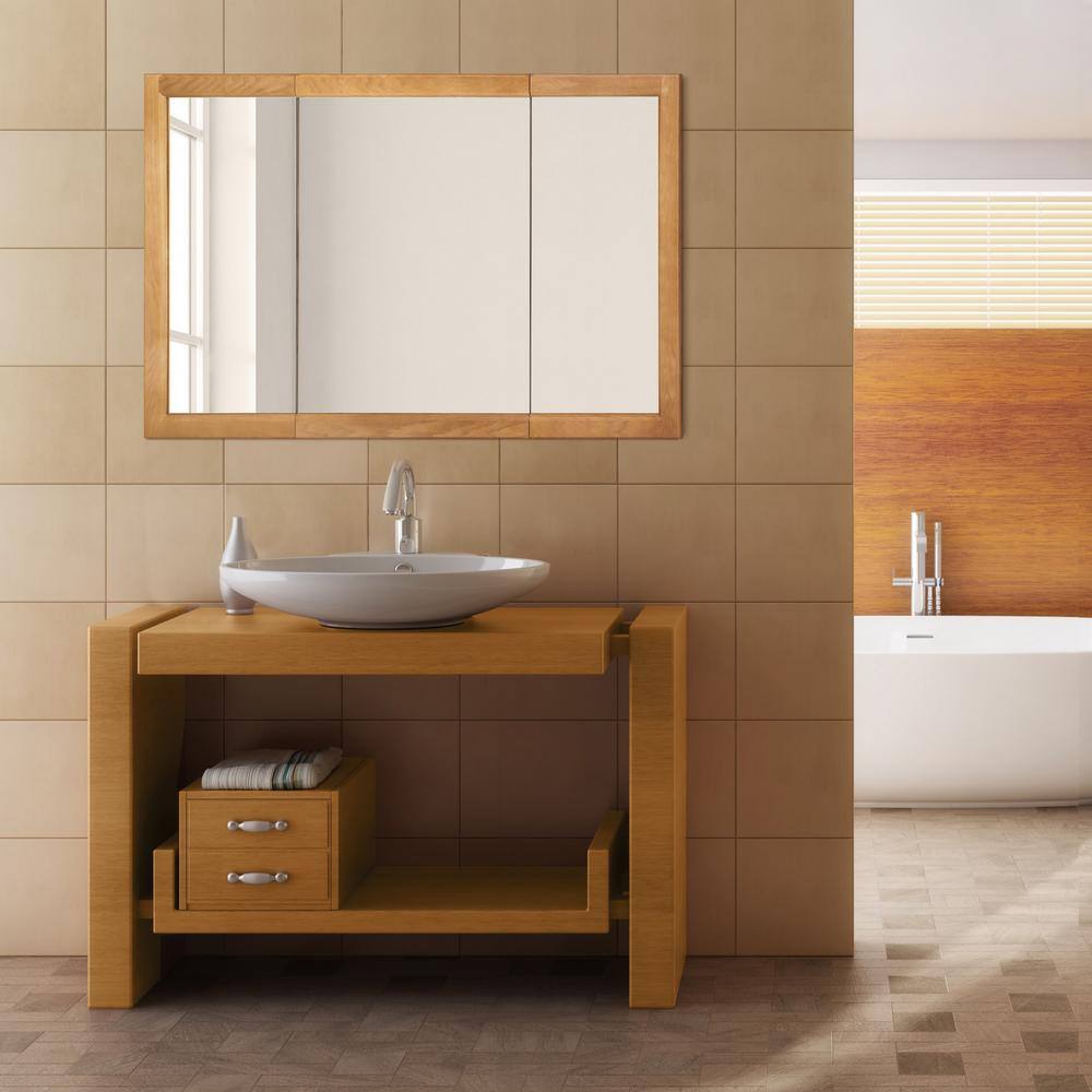 Design House Richland 48 in. x 30 in. 4-45 in. Surface-Mount Tri-View Bathroom Medicine Cabinet in Nutmeg Oak 530584-NOK