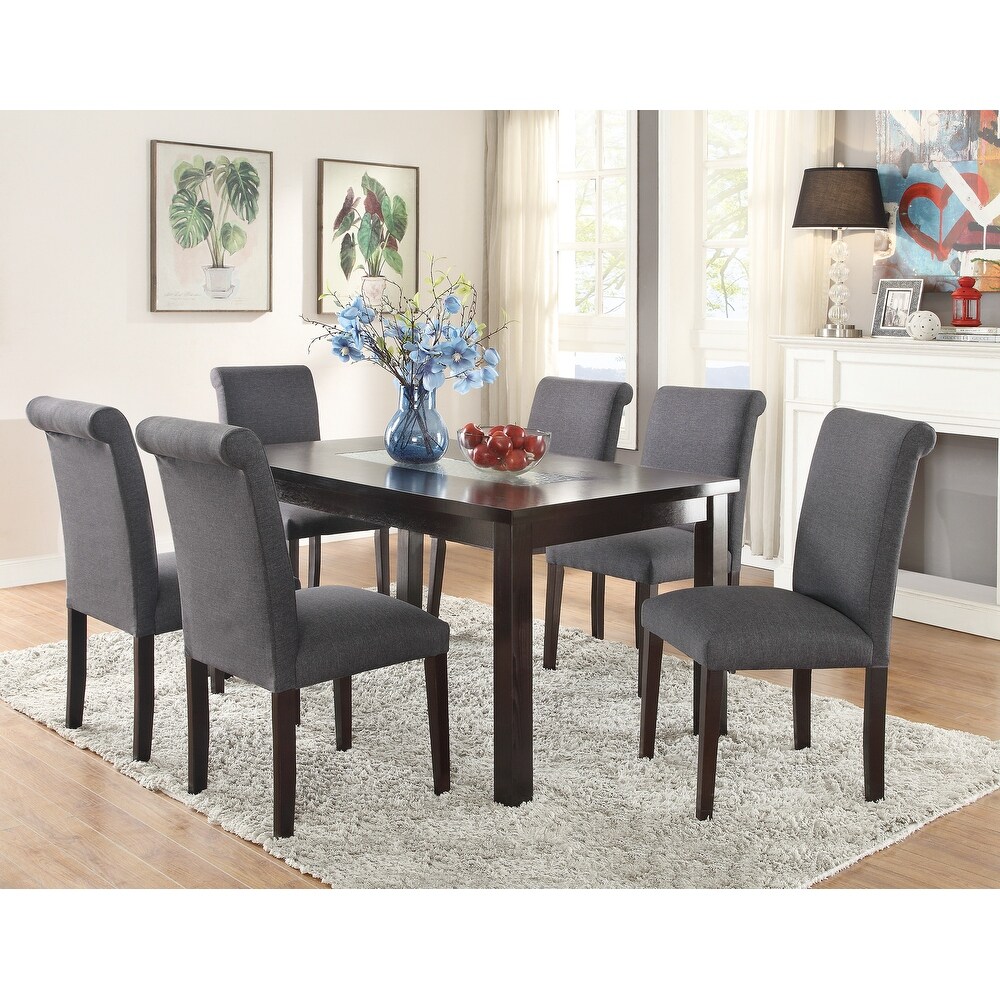 Blue Grey Fabric Dining Chairs with Upholstered Back and Seat  Set of 2