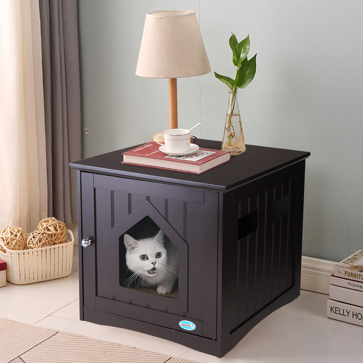 Coziwow Cat Litter Box Cat House Washroom， Brown