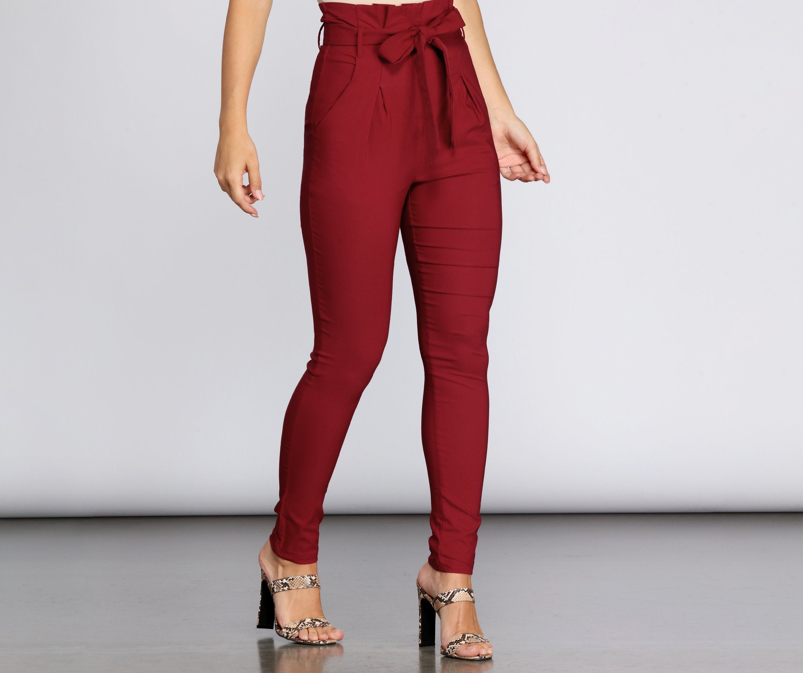 High Waist Paperbag Skinny Dress Pants