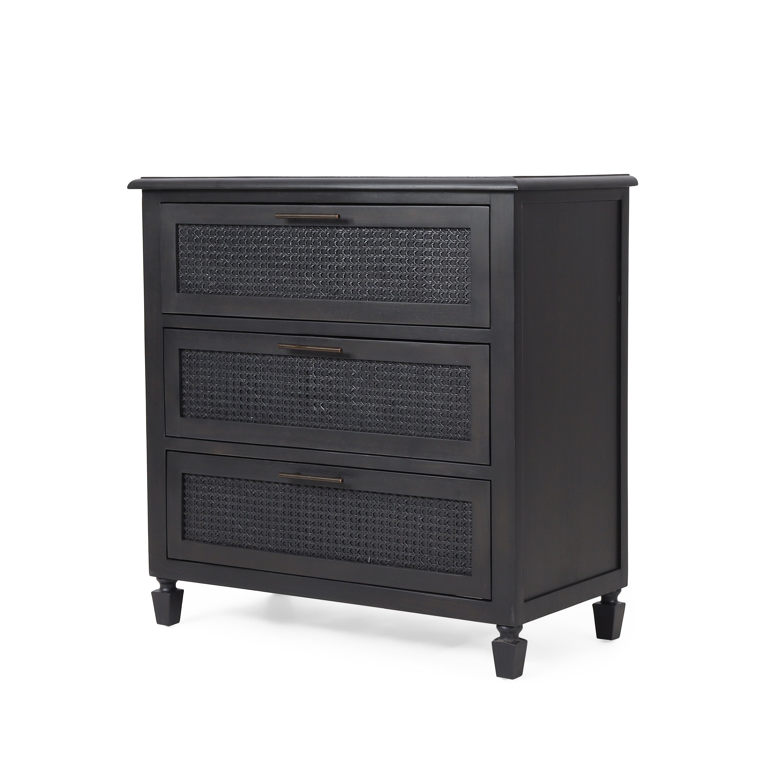 Pollards Rustic Acacia Wood and Cane 3 Drawer Dresser, Dark Gray