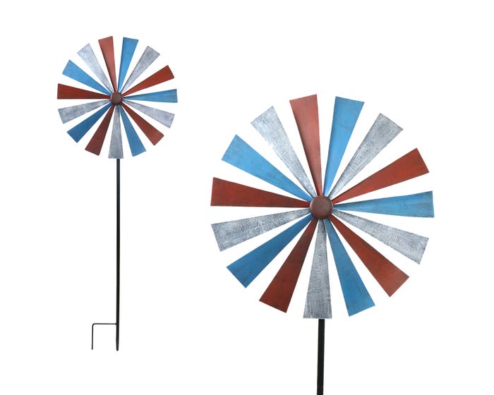 Alpine 72 inch Red and Blue Old Fashion Windmill Garden Stake IFF106L-MC