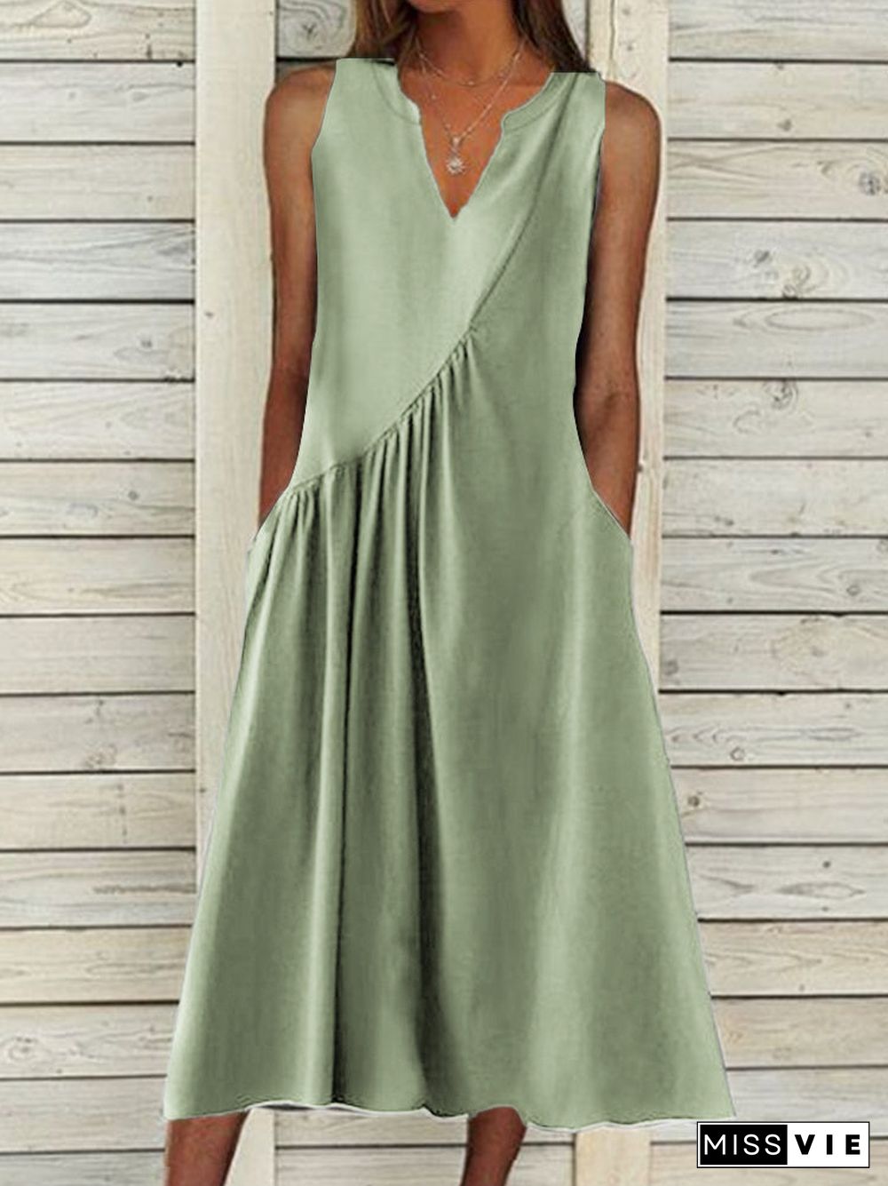 Women's Stitching Solid Color V-Neck Sleeveless Maxi Dress