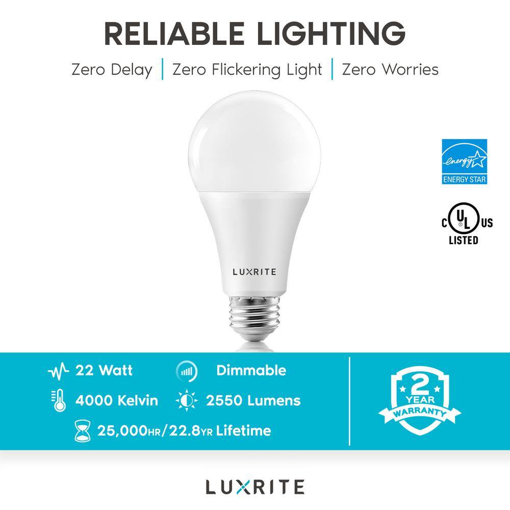 LUXRITE 150-Watt Equivalent A21 Dimmable LED Light Bulbs Enclosed Fixture Rated 4000K Cool White (2-Pack) LR21452-2PK