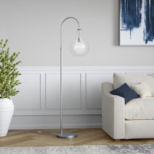 Verona Arc Floor Lamp with Glass Shade in Brushed Nickel/Clear