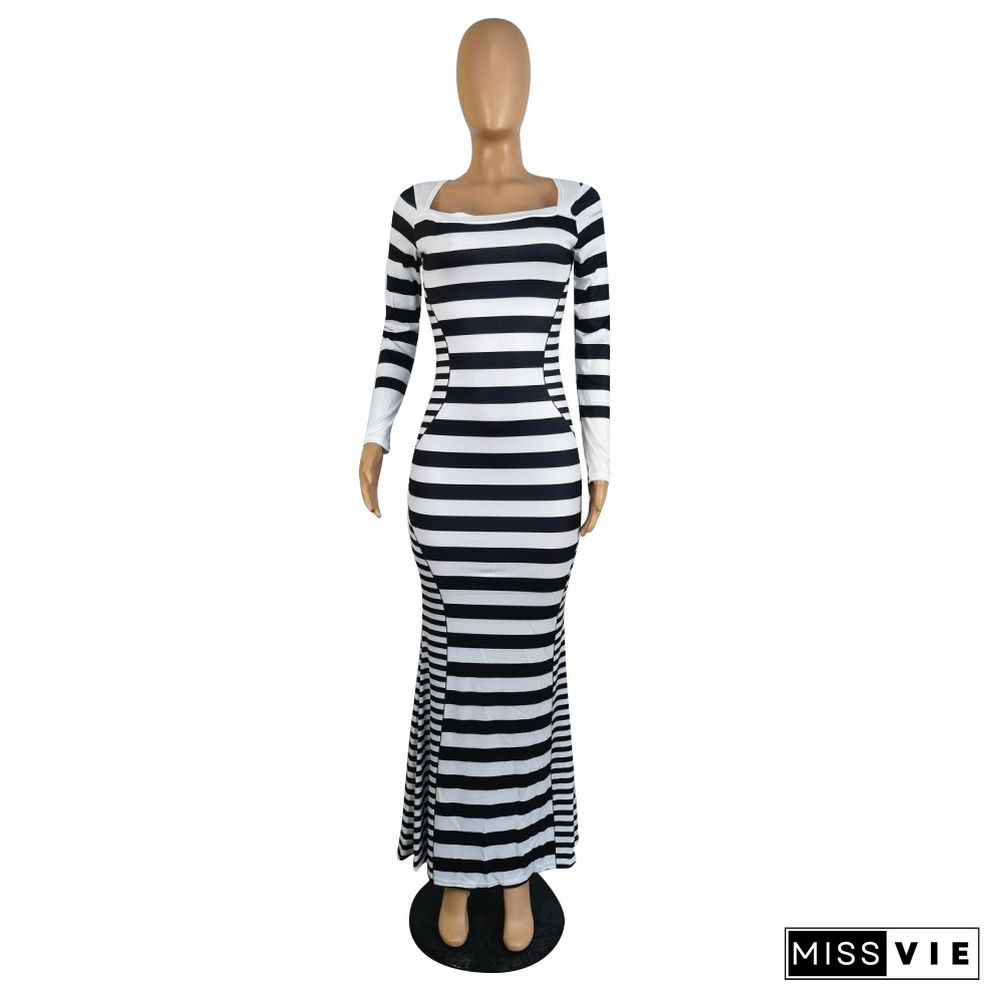 Wish Autumn And Winter Striped Bag Hip Long Dress