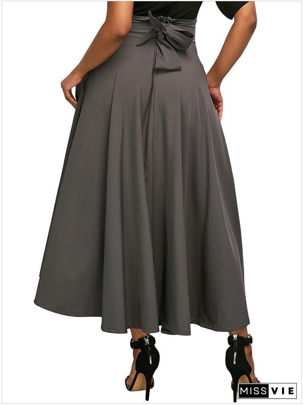 Women Elegant High Waist Pleated Back Zip Straps Skirts