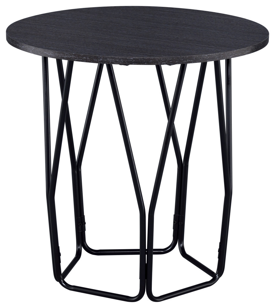 Industrial Style Wooden End Table With Metal Base  Black And Brown   Transitional   Side Tables And End Tables   by VirVentures  Houzz