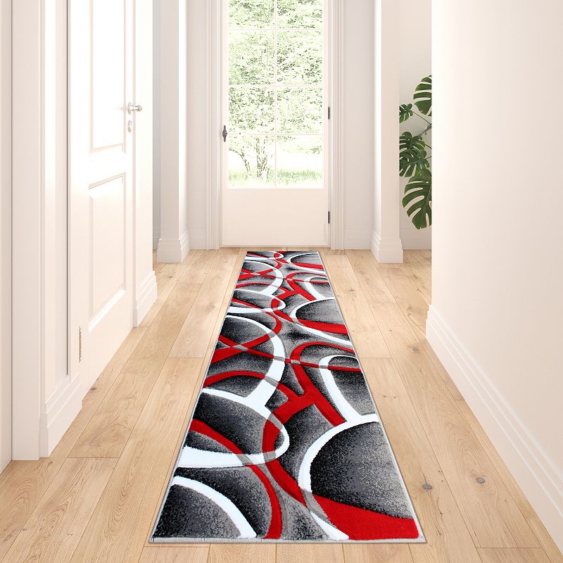 Masada Rugs Masada Rugs Sophia Collection 2'x7' Area Rug with Hand Carved Intersecting Arch Design in Red， White， Gray and Black