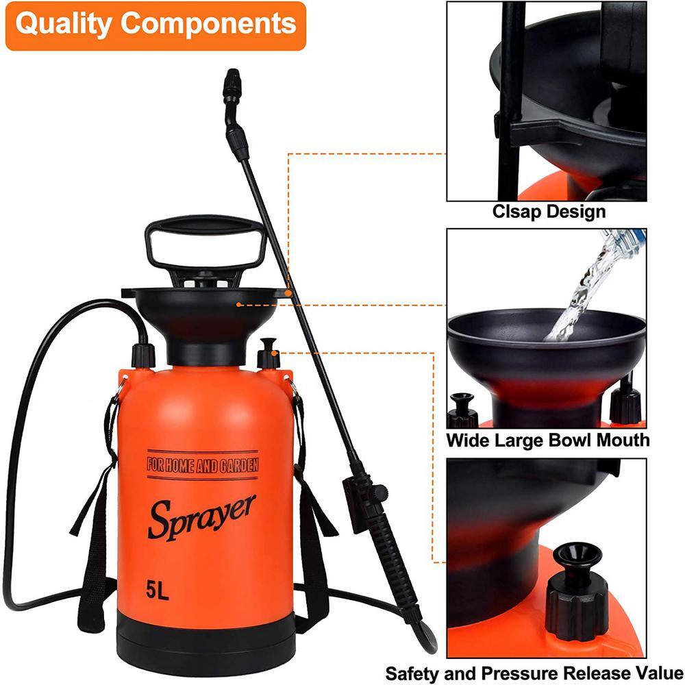 Tidoin 1.35 Gal. Lawn Pump Sprayer Watering Can with 2 Different Spray Patterns and Pressure Relief Valve DHS-YDW1-320