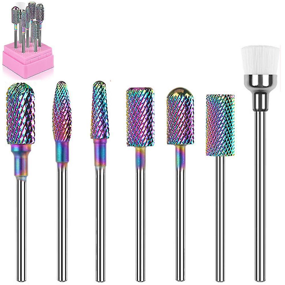 Nail Drill Bit Set Dc-7 Tungsten Carbide Diamond Ceramic Acrylic Nail Drill Bits 7pcs Remove Acrylic Nails Gel Polish Poly Extension Nail Gel Drill Bi