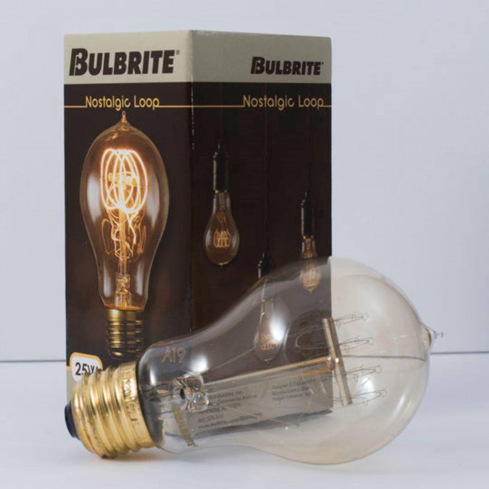 Bulbrite 25-Watt A19 Incandescent Light Bulb Medium Base (E26) Antique Nostalgic Loop 2200K (4-pack) 861373