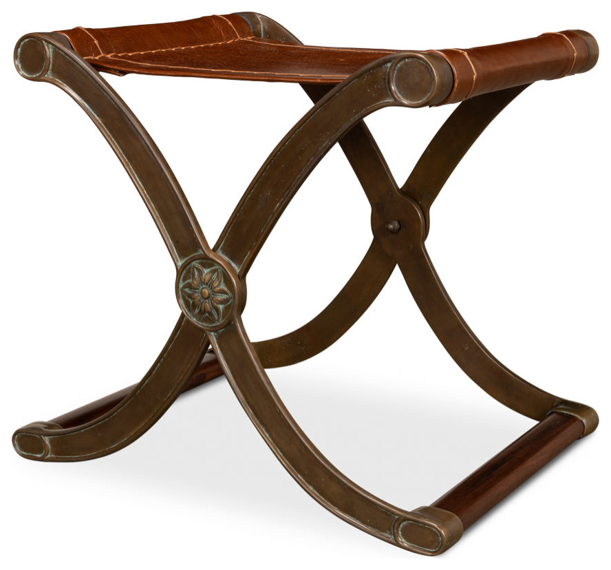 Campaign Leather Folding Stool   Traditional   Footstools And Ottomans   by Sideboards and Things  Houzz