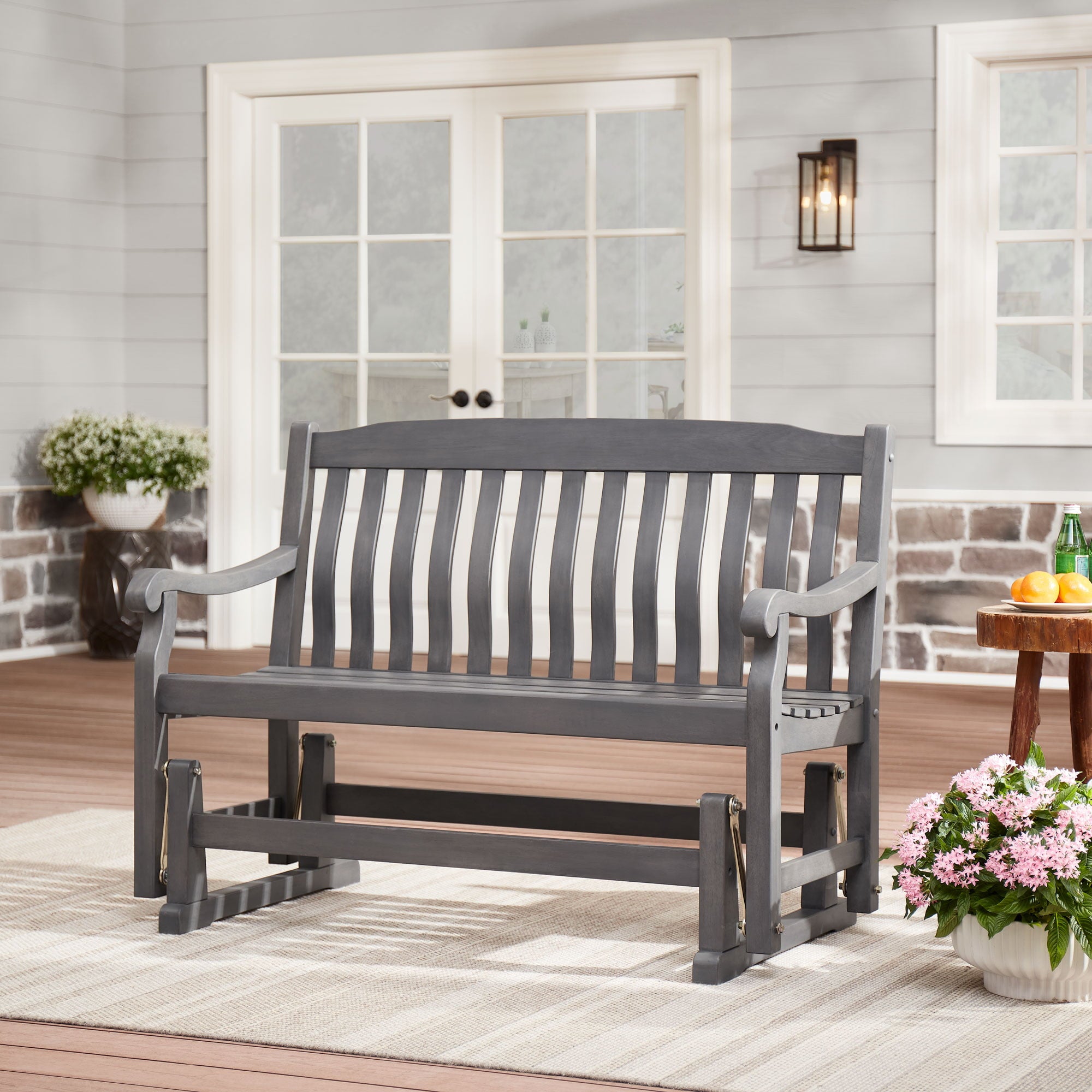 Better Homes & Gardens Delahey Wood Outdoor Glider Bench - Gray