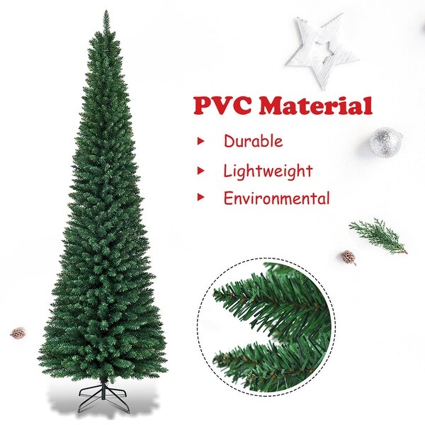 Gymax 9' PVC Artificial Christmas Tree Holiday Decor Slim Pencil Tree