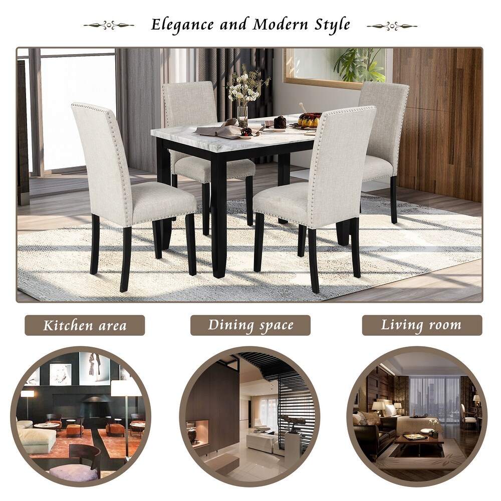 Faux Marble 5 Piece Dining Set Table