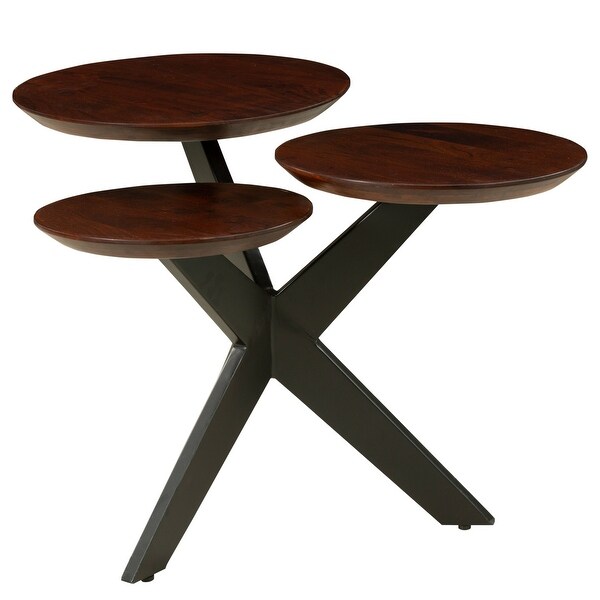 Modern Coffee Table with 3 Tier Wooden Top and Boomerang Legs