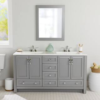 Glacier Bay Candlesby 60.25 in. W x 18.75 in. D Bath Vanity in Sterling Gray with Cultured Marble Vanity Top in White with 2 Sinks CD60P2-ST